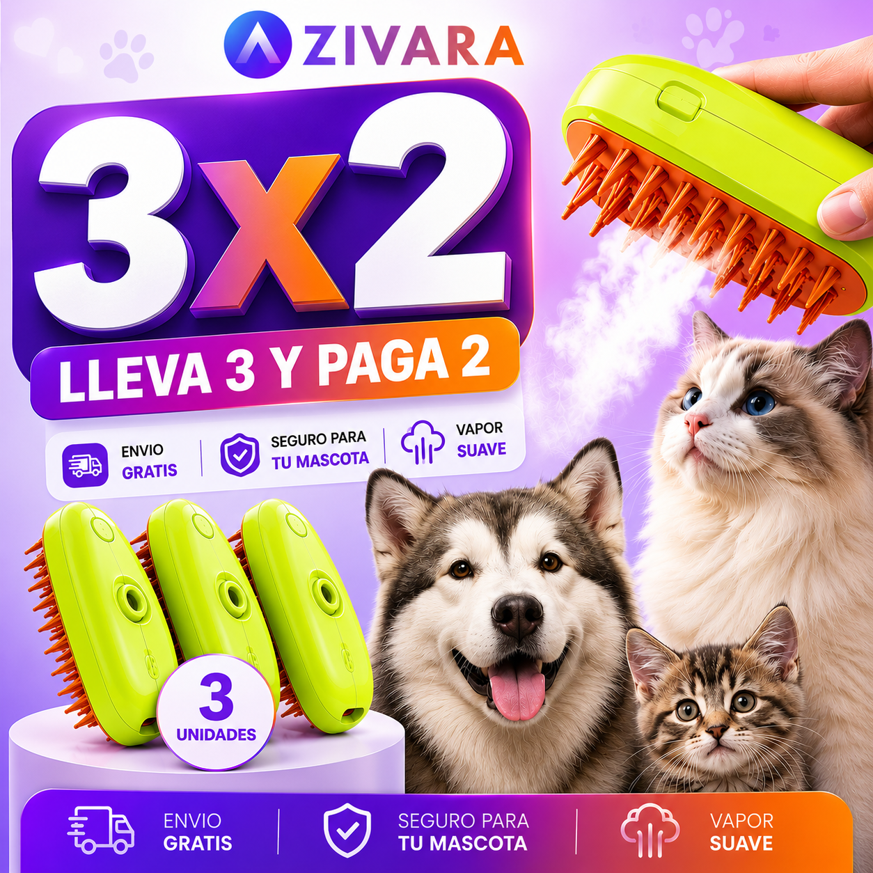 🎁 Cepillo a vapor para mascotas