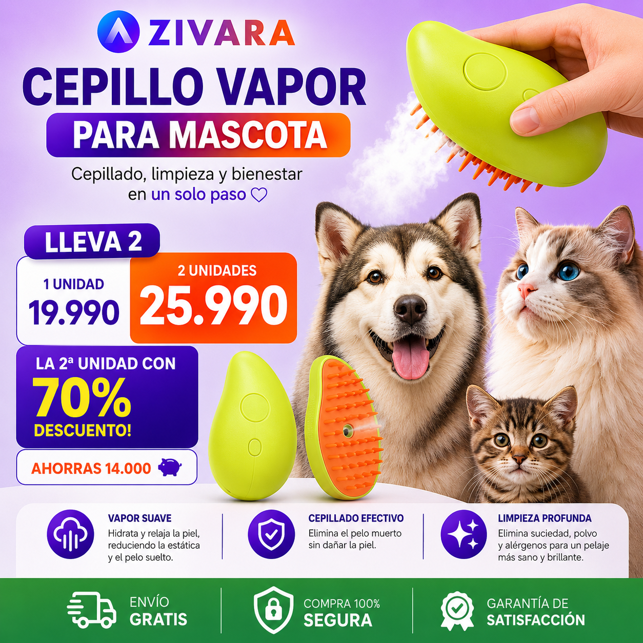 🎁 Cepillo a vapor para mascotas