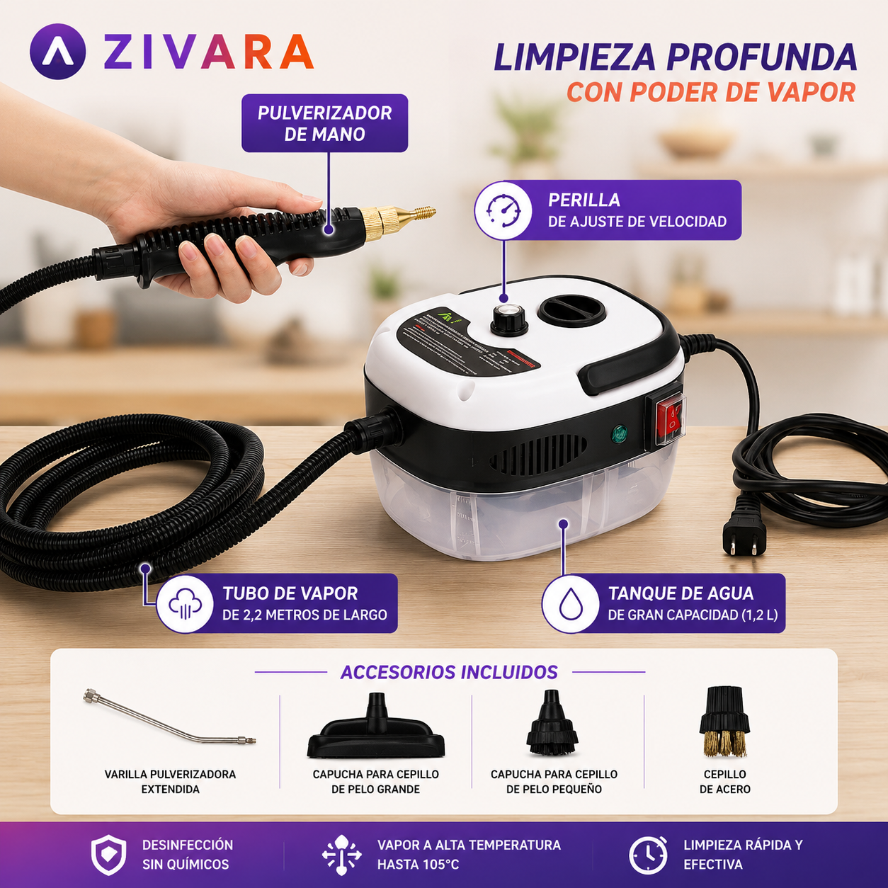 💨 Limpiador a vapor portátil de 2500w