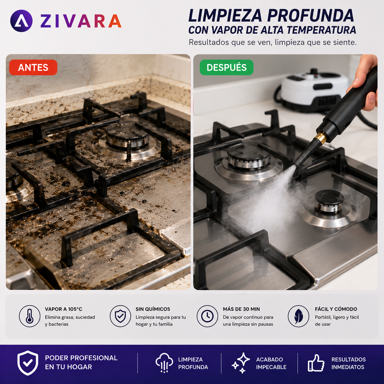 💨 Limpiador a vapor portátil de 2500w