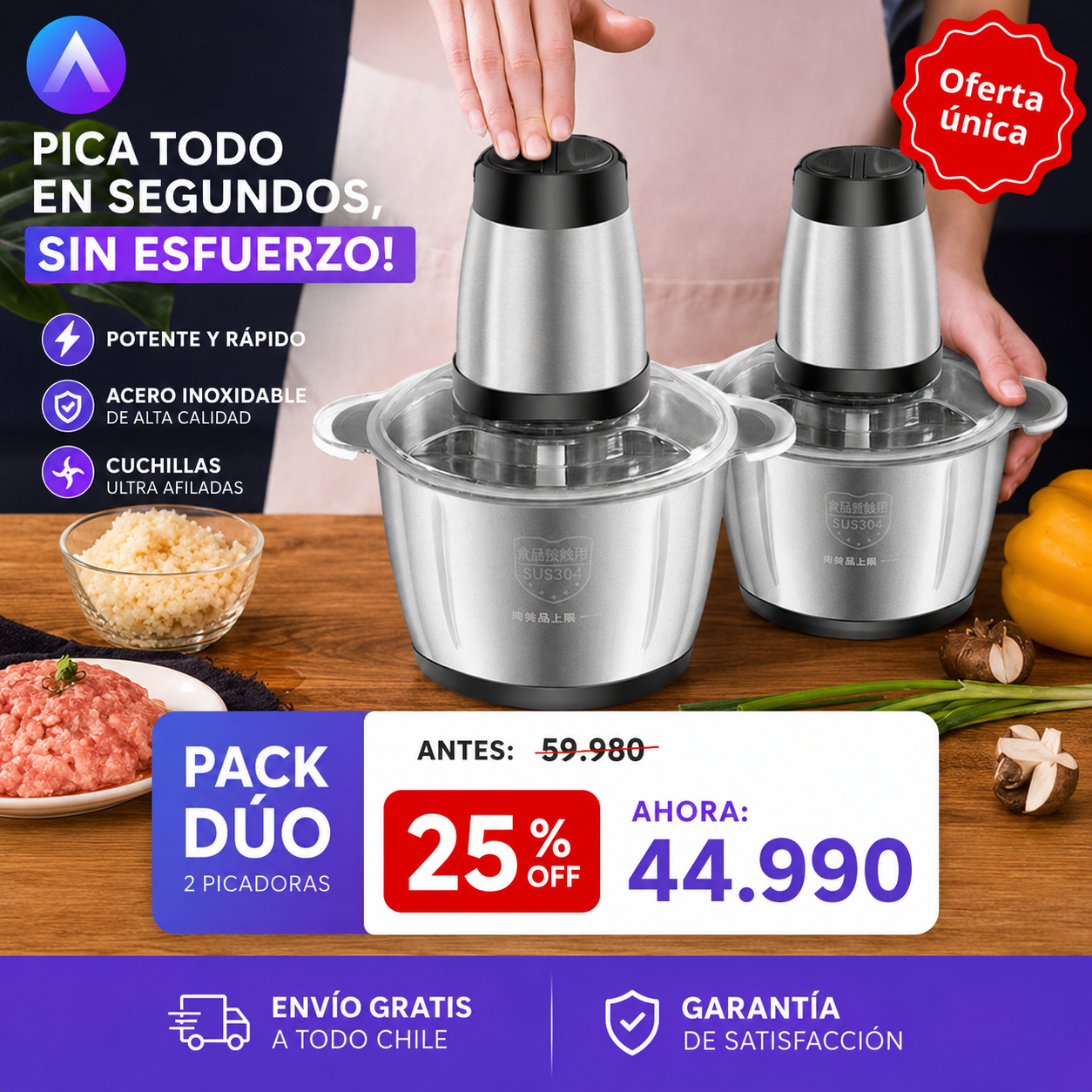 Picadora eléctrica dos velocidades